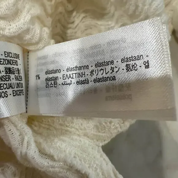 Zara Textured Long Sleeve Boatneck Tie Top Blouse Women's Small White Minimalist - Picture 6 of 7